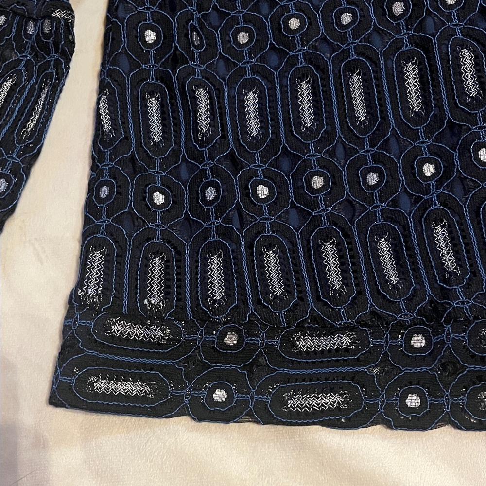 Loft Navy Blue Patterned Blouse - image 2